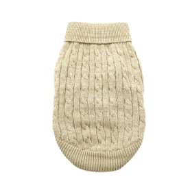 Combed Cotton Cable Knit Dog Sweater - Oatmeal (DoggieDesign Size: XX-Small)