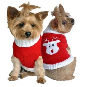 Combed Cotton Red Rudolph Holiday Dog Sweater (DoggieDesign Size: XX-Small)