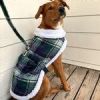 Sherpa-Lined Dog Harness Coat - Blue & Green Plaid